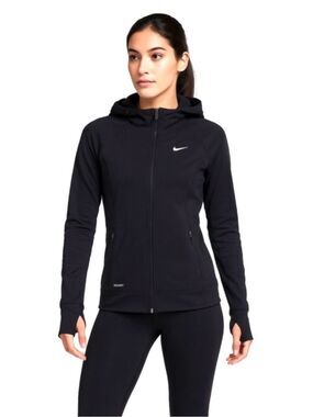 Nike DRI-FIT Full Zip Running Jacket Hooded Black Women’s Small Thumbholes